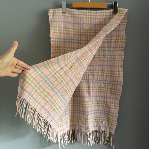 Softest Pastel Pink Plaid Fringed Cashmere Scarf - Picture 1 of 6